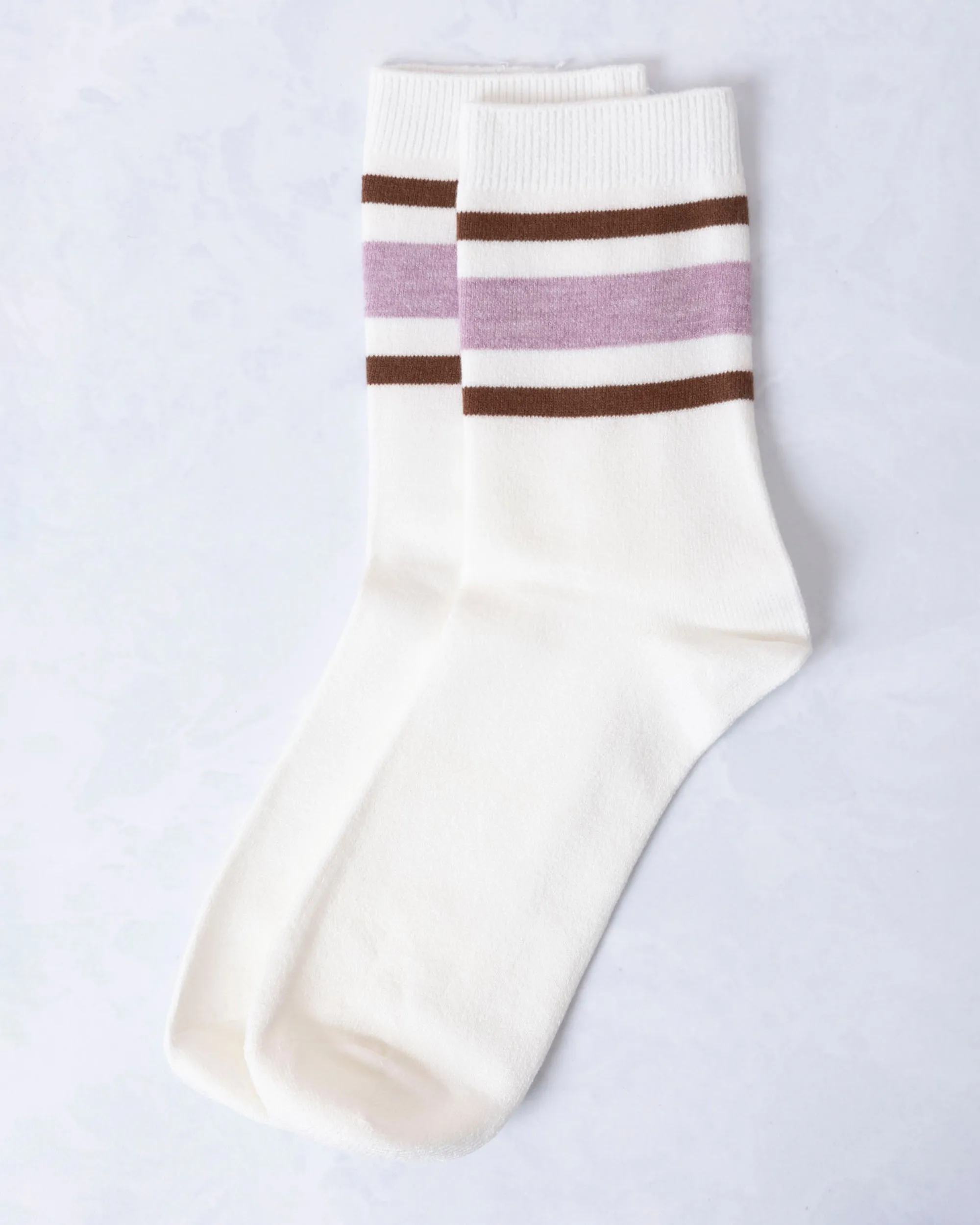 Deep Lavender - Retro Stripe Style Crew Socks - Leto Accessories