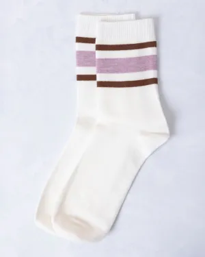 Deep Lavender - Retro Stripe Style Crew Socks - Leto Accessories