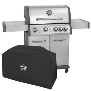 Dellonda 4 1 Burner Deluxe Gas BBQ with Piezo Ignition & Water-Resistant Oxford Style Cover, Stainless Steel