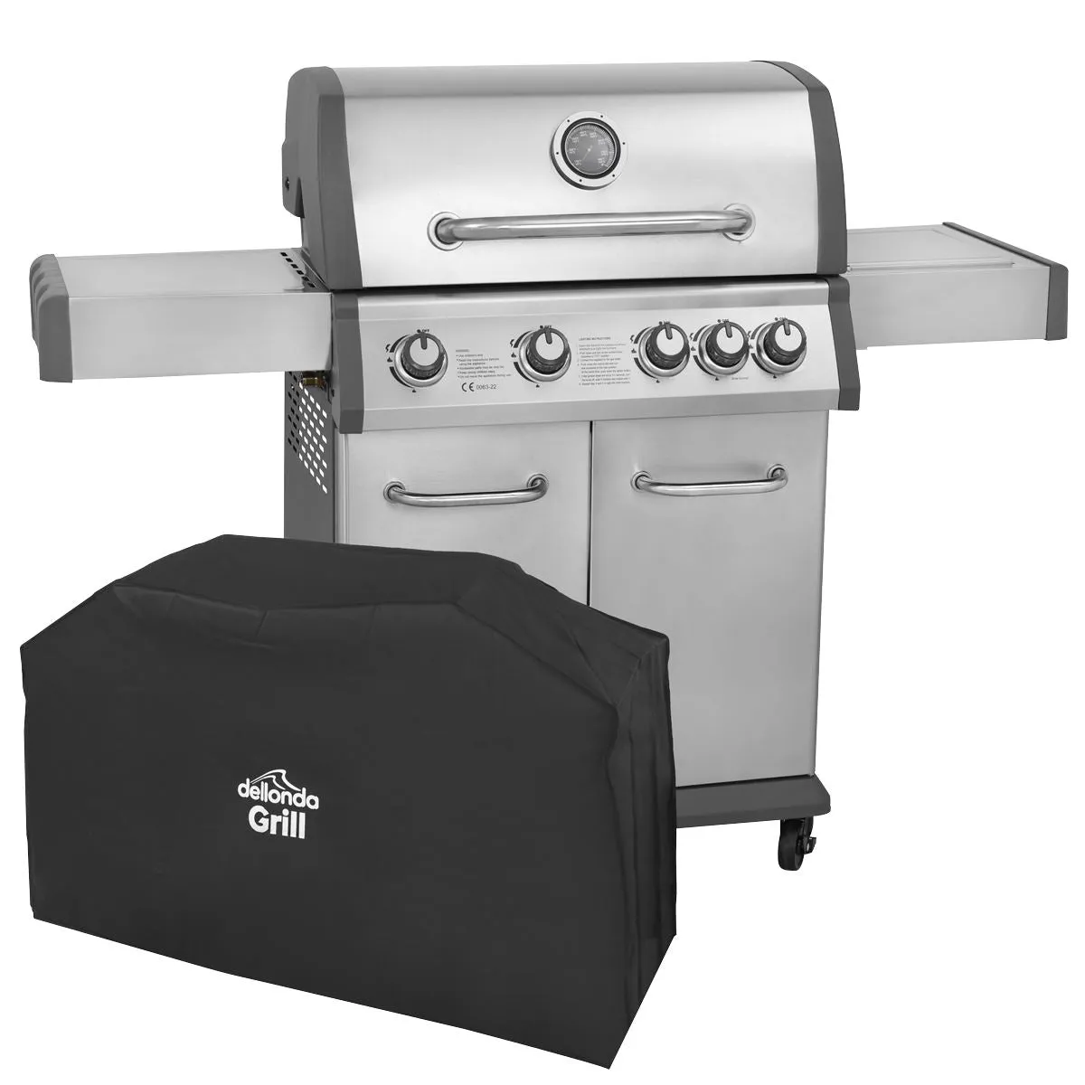 Dellonda 4 1 Burner Deluxe Gas BBQ with Piezo Ignition & Water-Resistant Oxford Style Cover, Stainless Steel