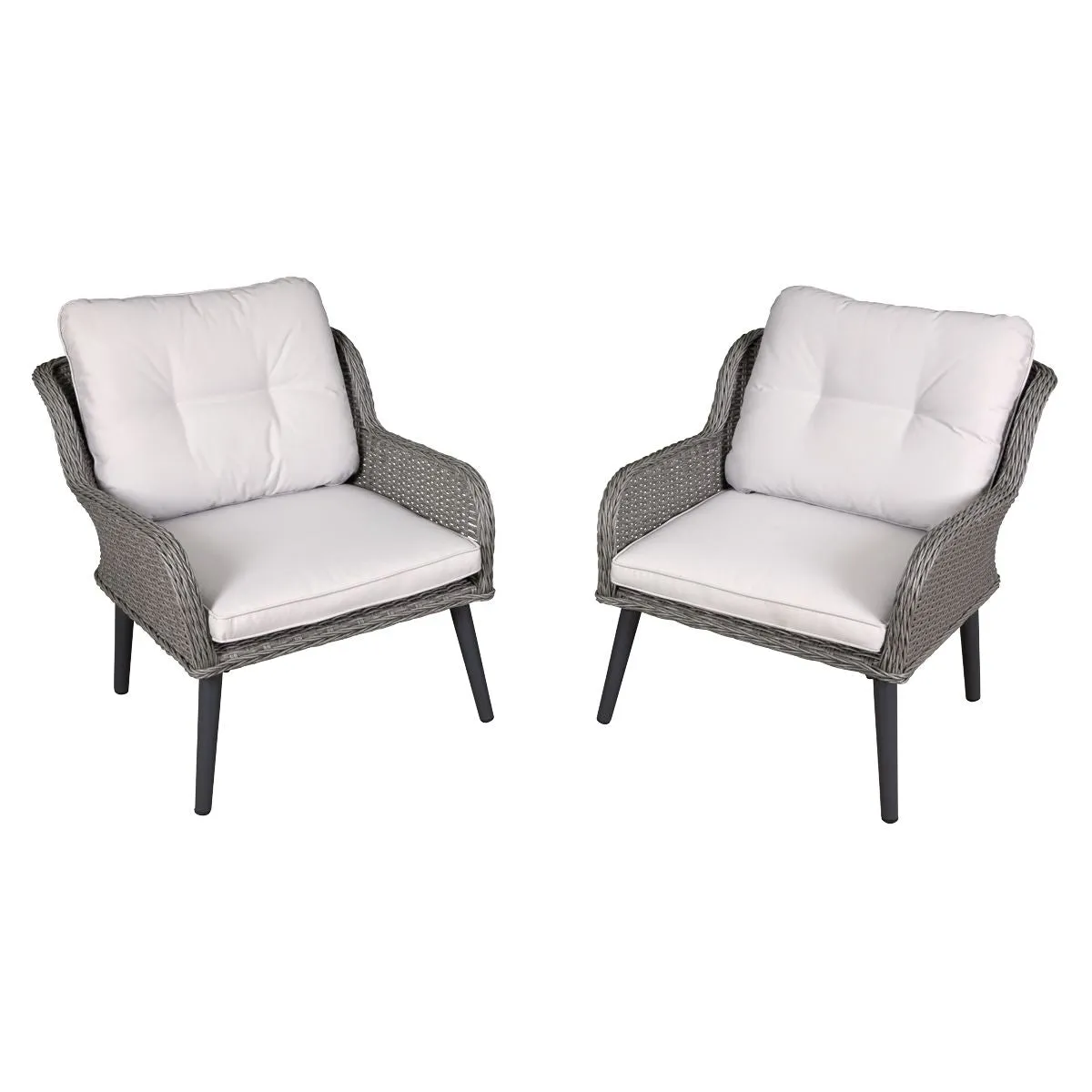 Dellonda Buxton Rattan Wicker Outdoor Lounge Chairs with Cushion, Grey