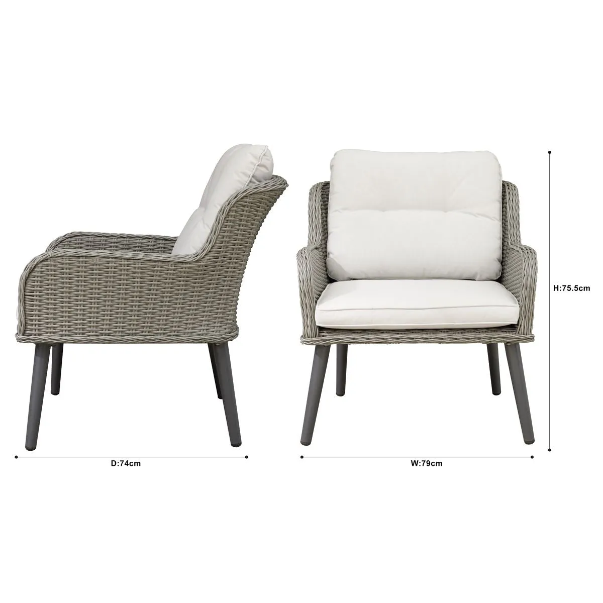 Dellonda Buxton Rattan Wicker Outdoor Lounge Chairs with Cushion, Grey