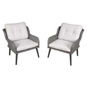 Dellonda Buxton Rattan Wicker Outdoor Lounge Chairs with Cushion, Grey