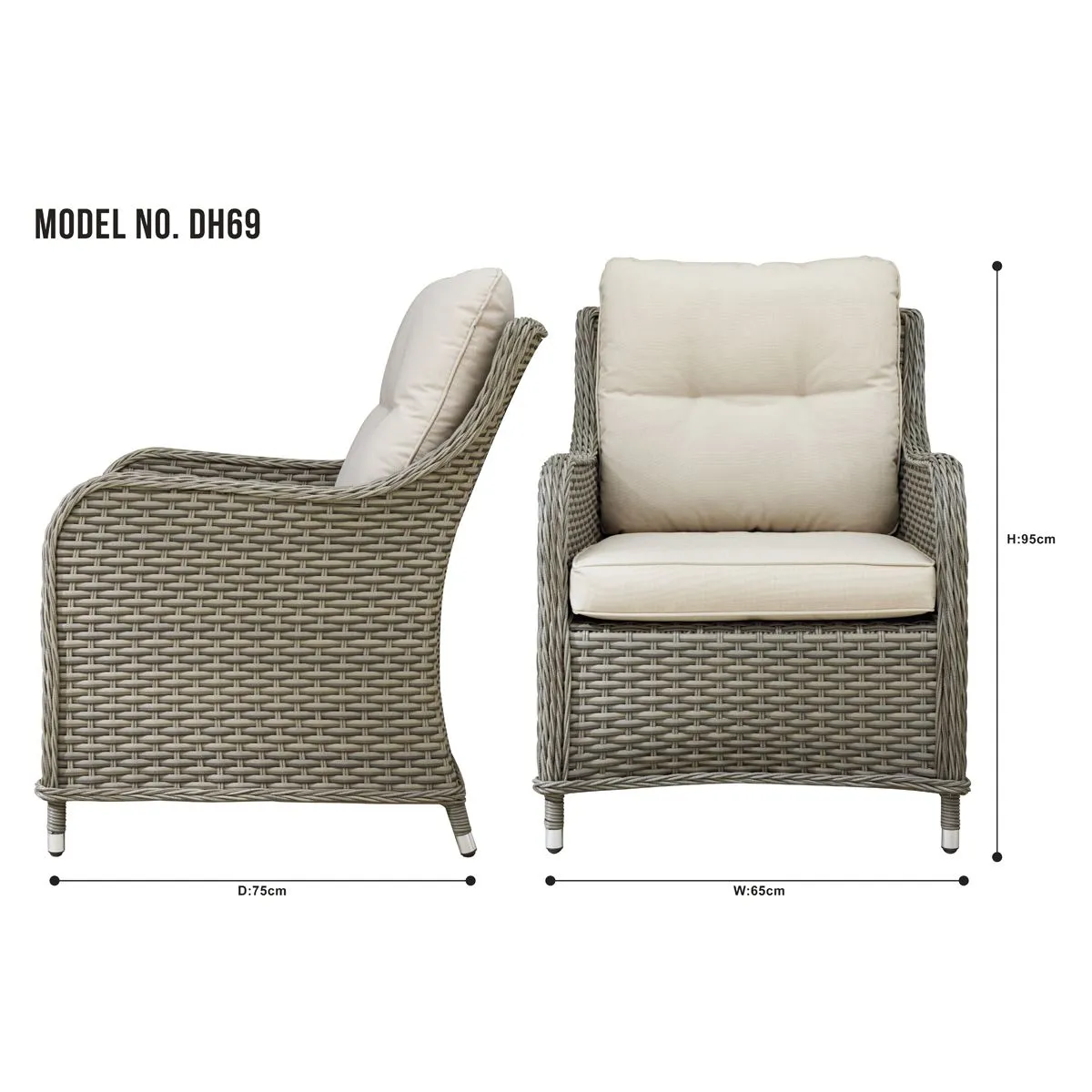 Dellonda Chester Rattan Wicker Outdoor Lounge Chairs with Cushion, Brown