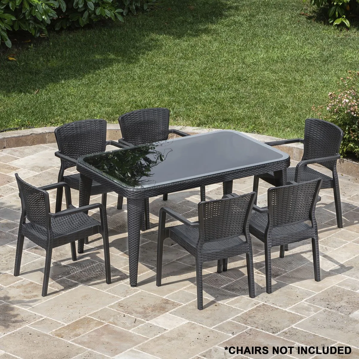 Dellonda Outdoor Dining Table Weather Resistant Body Glass Table 90x150cm