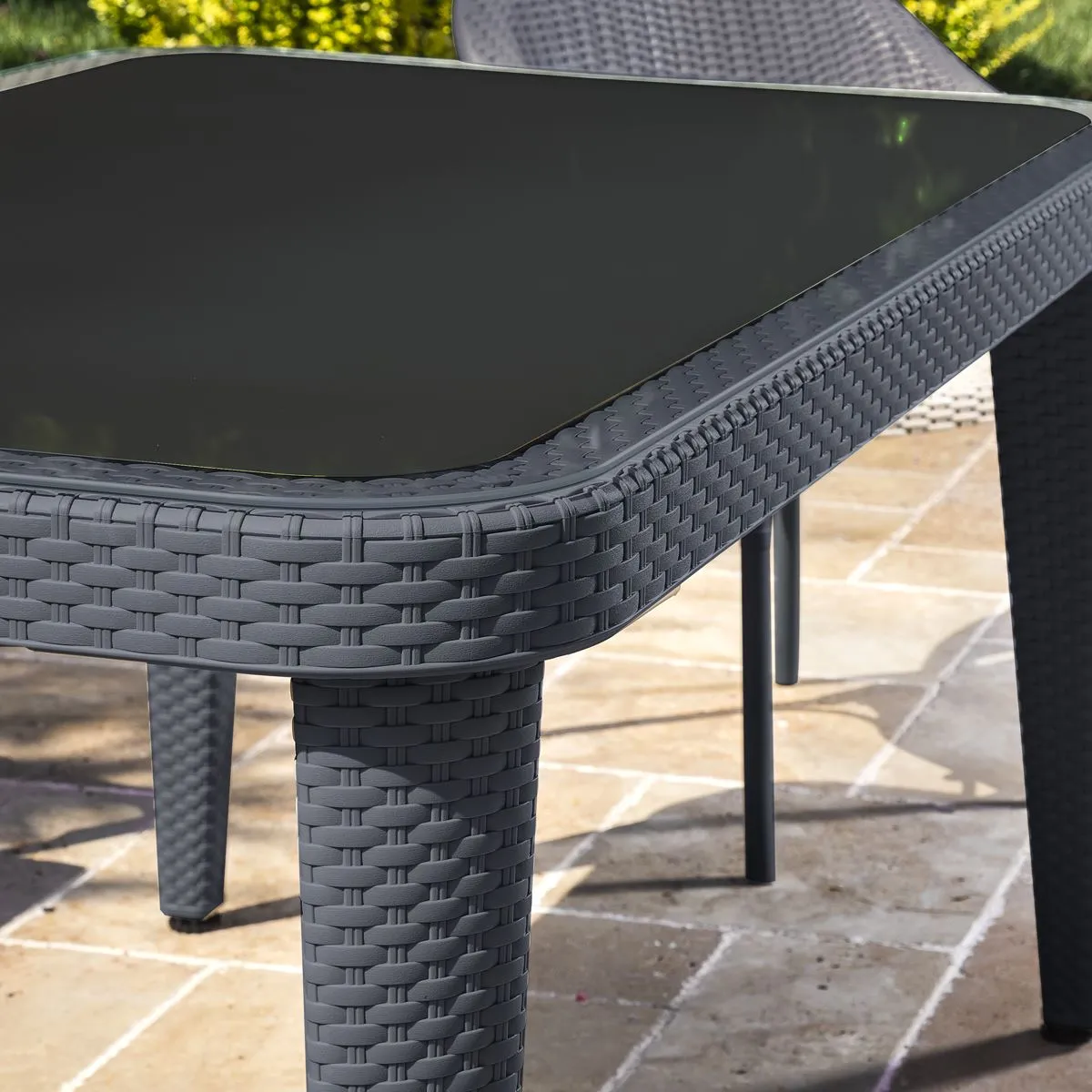 Dellonda Outdoor Dining Table Weather Resistant Body Glass Table 90x150cm