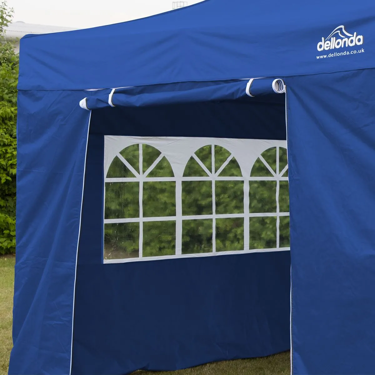 Dellonda Premium 2x2m Pop-Up Gazebo & Side Walls, PVC Coated, Water Resistant Fabric, Supplied with Carry Bag, Rope, Stakes & Weight Bags - Blue