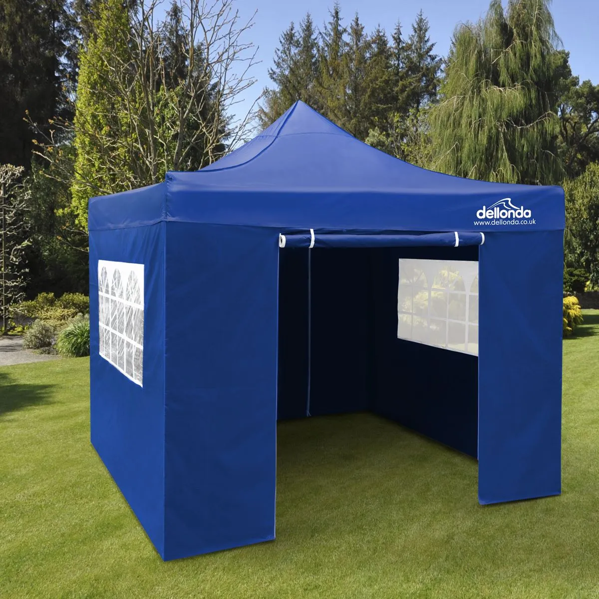 Dellonda Premium 2x2m Pop-Up Gazebo & Side Walls, PVC Coated, Water Resistant Fabric, Supplied with Carry Bag, Rope, Stakes & Weight Bags - Blue
