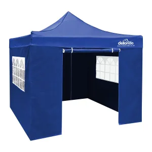 Dellonda Premium 2x2m Pop-Up Gazebo & Side Walls, PVC Coated, Water Resistant Fabric, Supplied with Carry Bag, Rope, Stakes & Weight Bags - Blue
