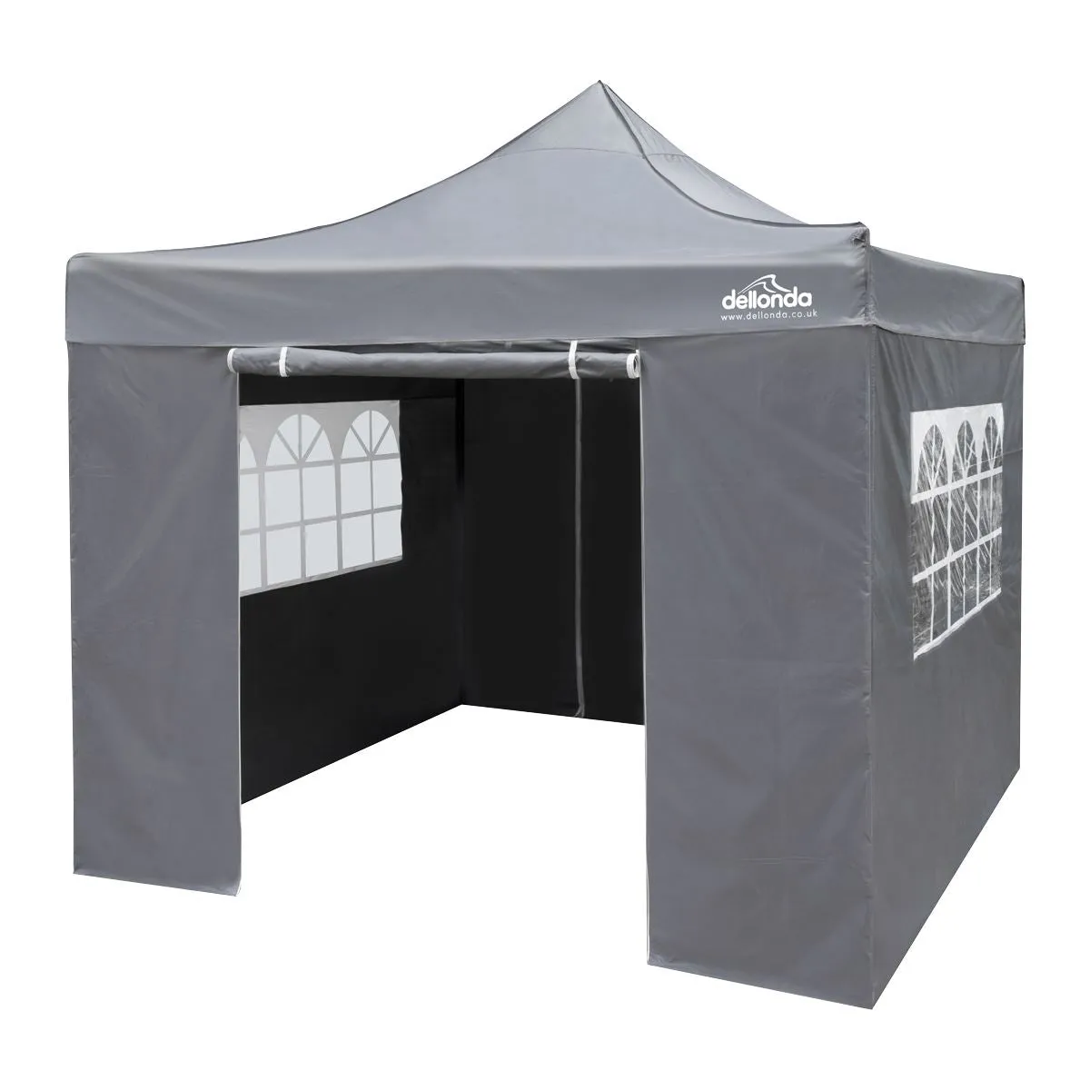 Dellonda Premium 2x2m Pop-Up Gazebo & Side Walls, PVC Coated, Water Resistant Fabric, Supplied with Carry Bag, Rope, Stakes & Weight Bags - Grey