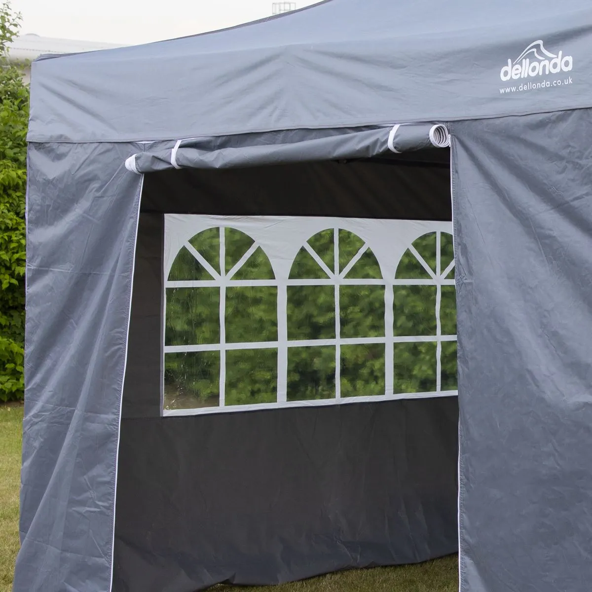 Dellonda Premium 2x2m Pop-Up Gazebo & Side Walls, PVC Coated, Water Resistant Fabric, Supplied with Carry Bag, Rope, Stakes & Weight Bags - Grey