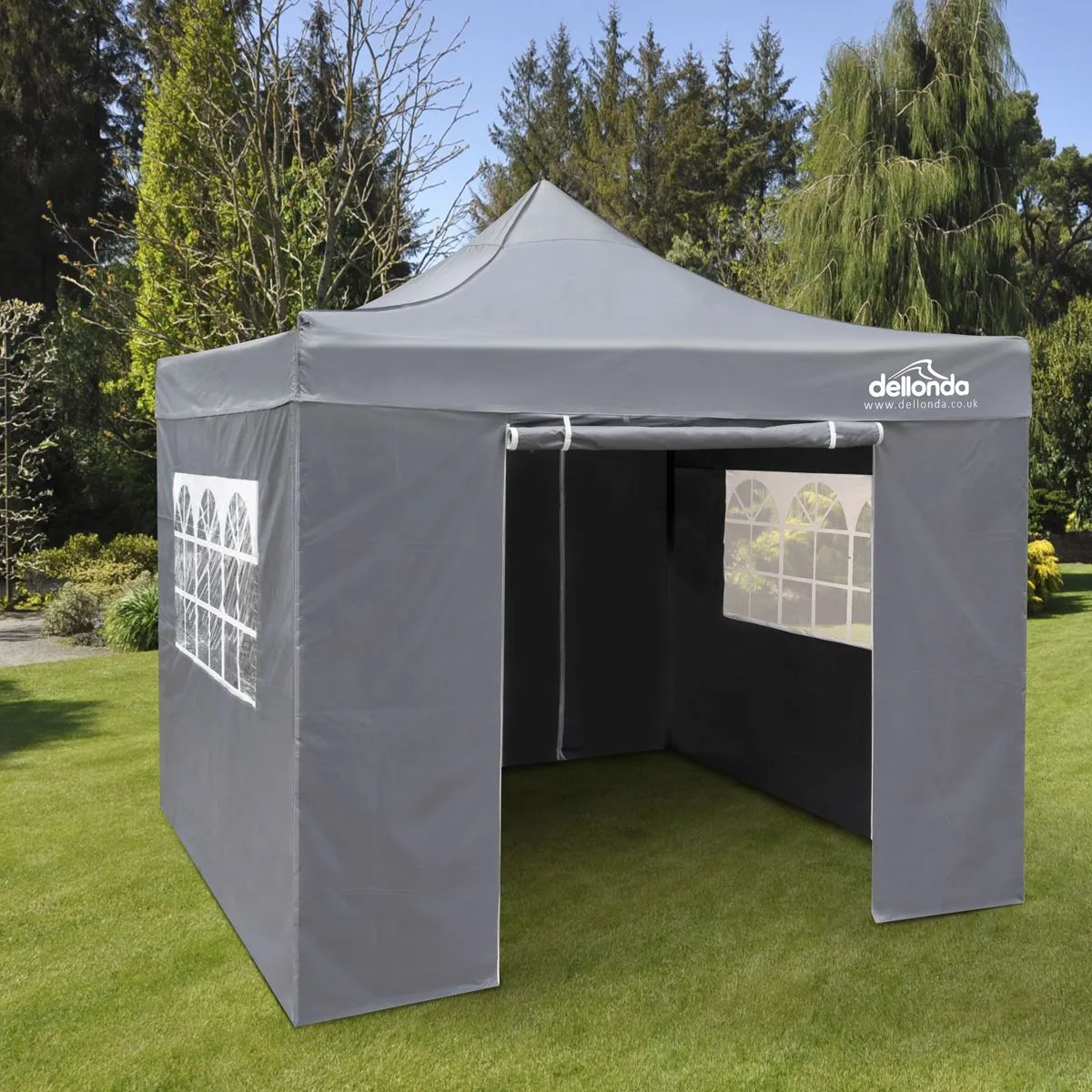 Dellonda Premium 2x2m Pop-Up Gazebo & Side Walls, PVC Coated, Water Resistant Fabric, Supplied with Carry Bag, Rope, Stakes & Weight Bags - Grey