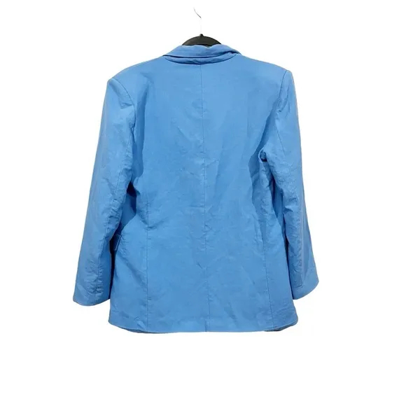 Deluc Kika Double-Breasted Linen-Blend Blazer sz: M Blue Casual Relaxed Preppy