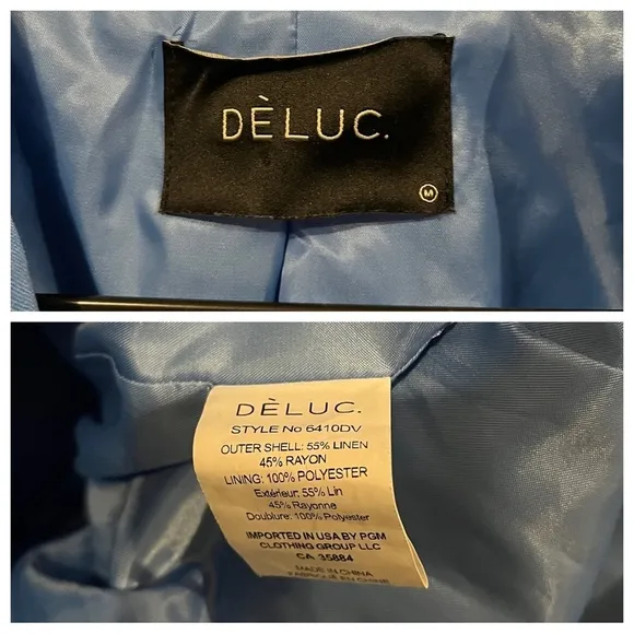 Deluc Kika Double-Breasted Linen-Blend Blazer sz: M Blue Casual Relaxed Preppy