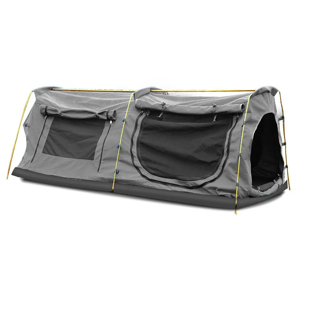 Double King Swag Camping Swags Canvas Dome Tent Hiking Mattress Grey
