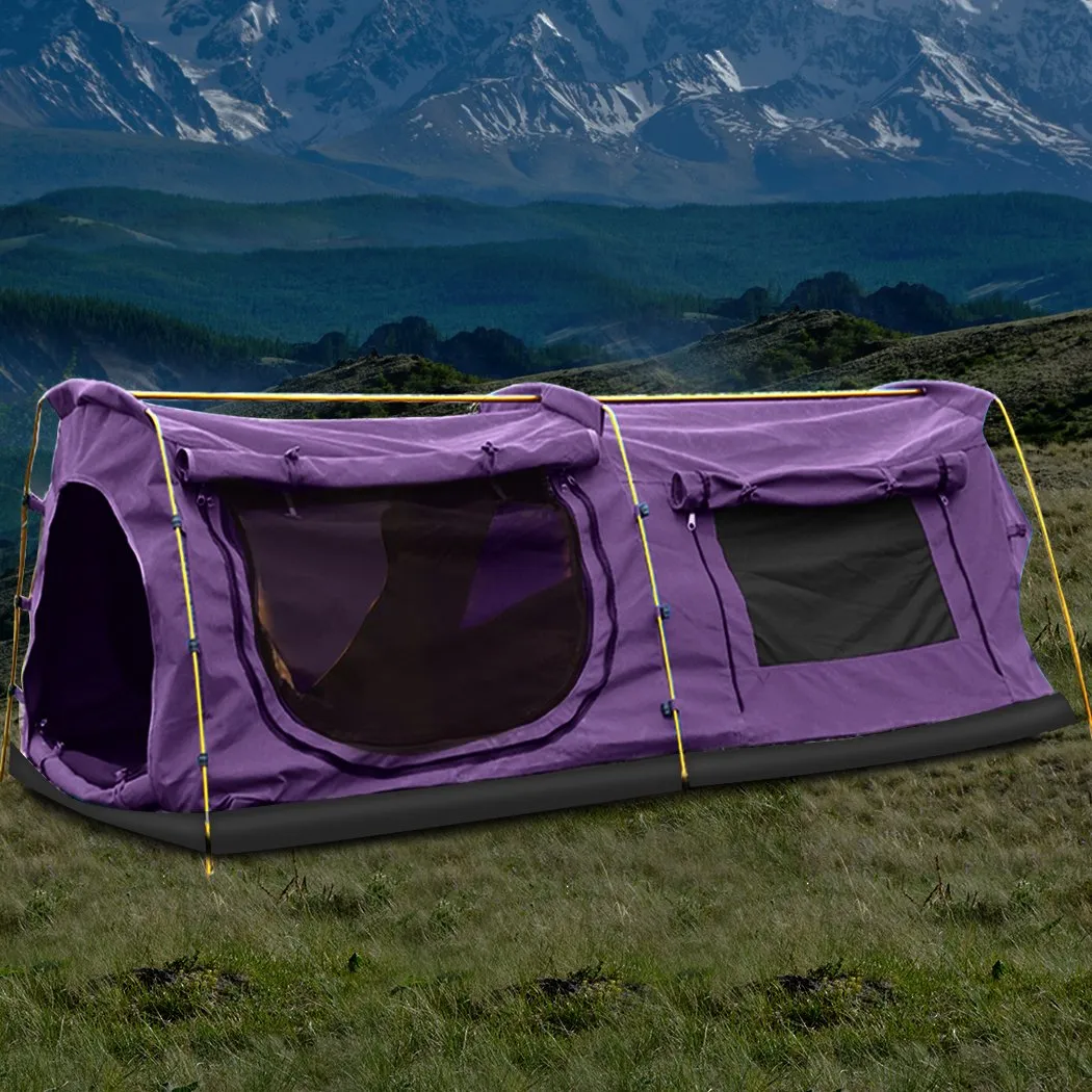 Double King Swag Camping Swags Canvas Dome Tent Hiking Mattress Purple