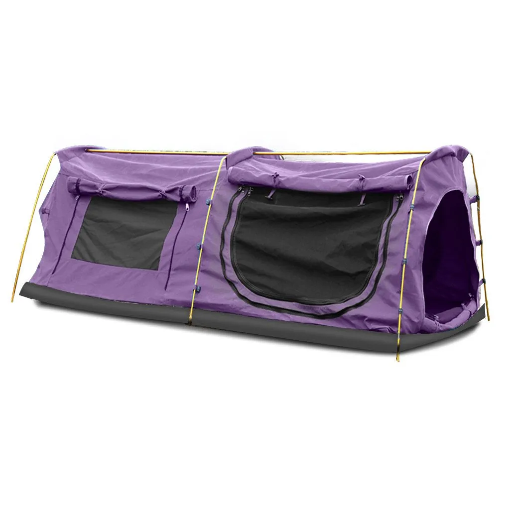 Double King Swag Camping Swags Canvas Dome Tent Hiking Mattress Purple