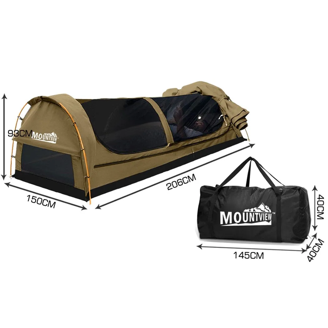 Double Swag Camping Swags Canvas Dome Tent Hiking Mattress Khaki