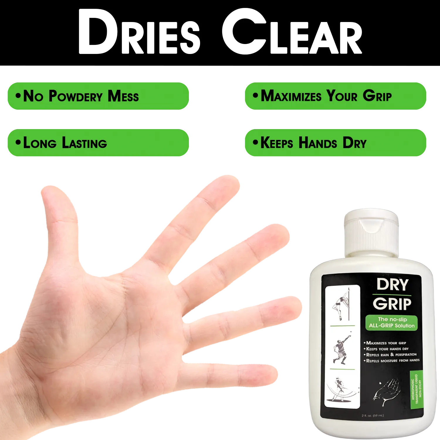 Dry Grip Pole Grip Solution - Transparent, Non Sticky, Anti-Slip Solution