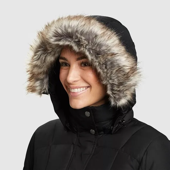 Eddie Bauer Classic 550 Down Duffle Coat Women’s Medium Insulated Fur Lined Hood