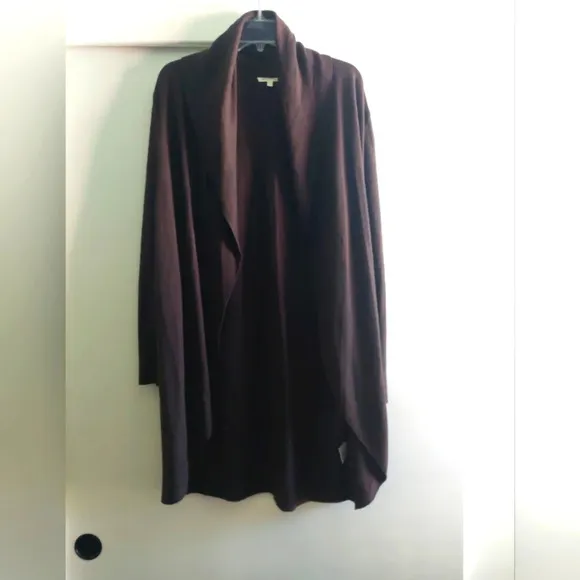 Eileen Fisher Linen Blend Open Front lightweight brown cardigan minimalist S