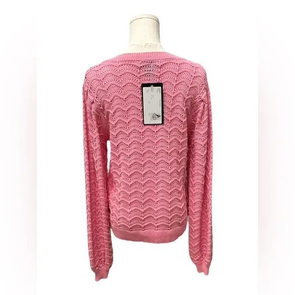 ELENA WANG Spring 2025 Collection Pink Knit Sweater All Season Size Sm $110 NWT