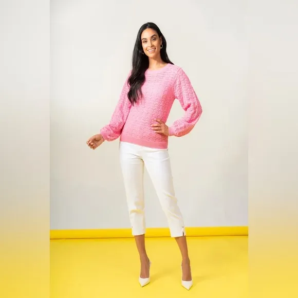 ELENA WANG Spring 2025 Collection Pink Knit Sweater All Season Size Sm $110 NWT