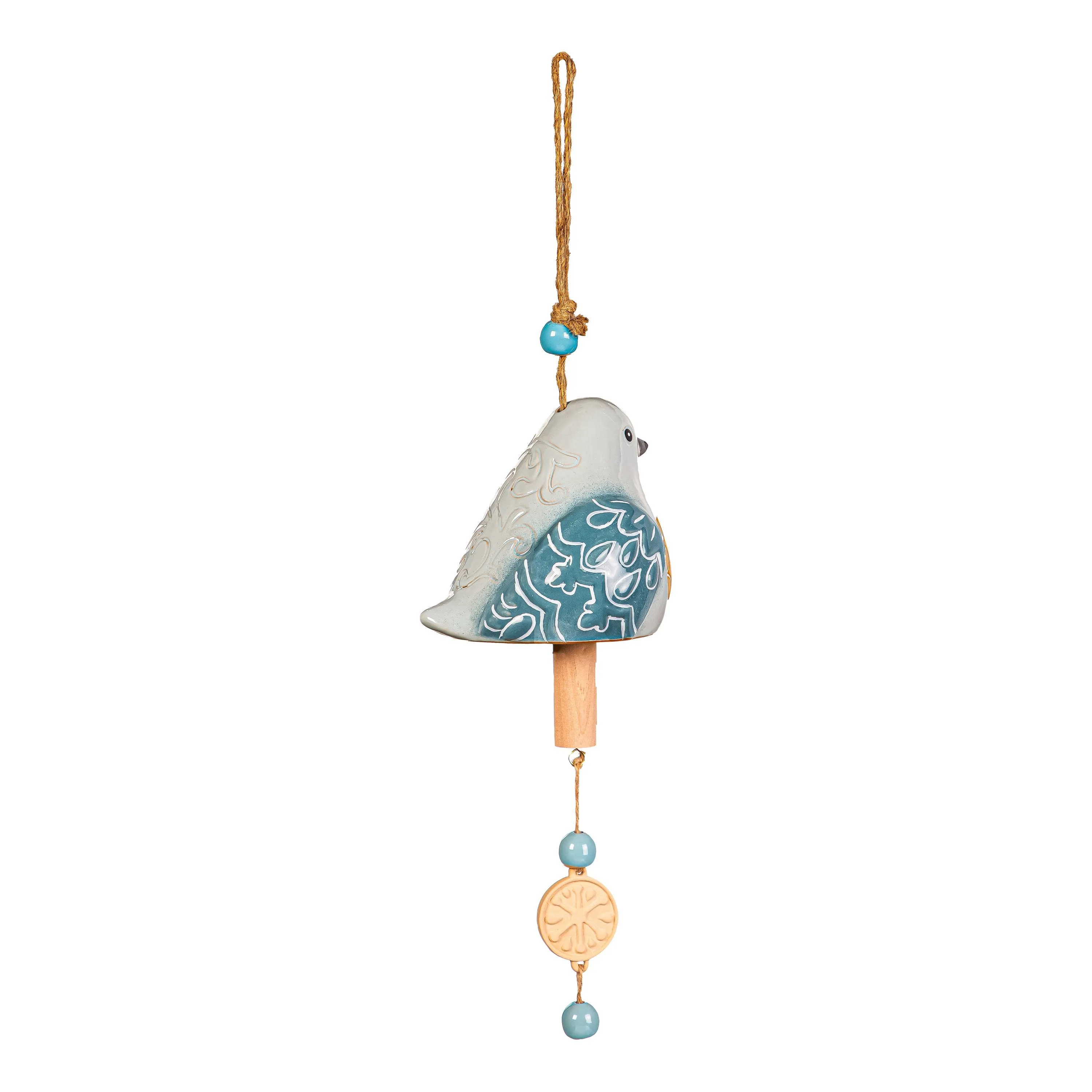 Evergreen Wind,Ceramic Winter Bird Bell,5.75x5.12x21.57 Inches