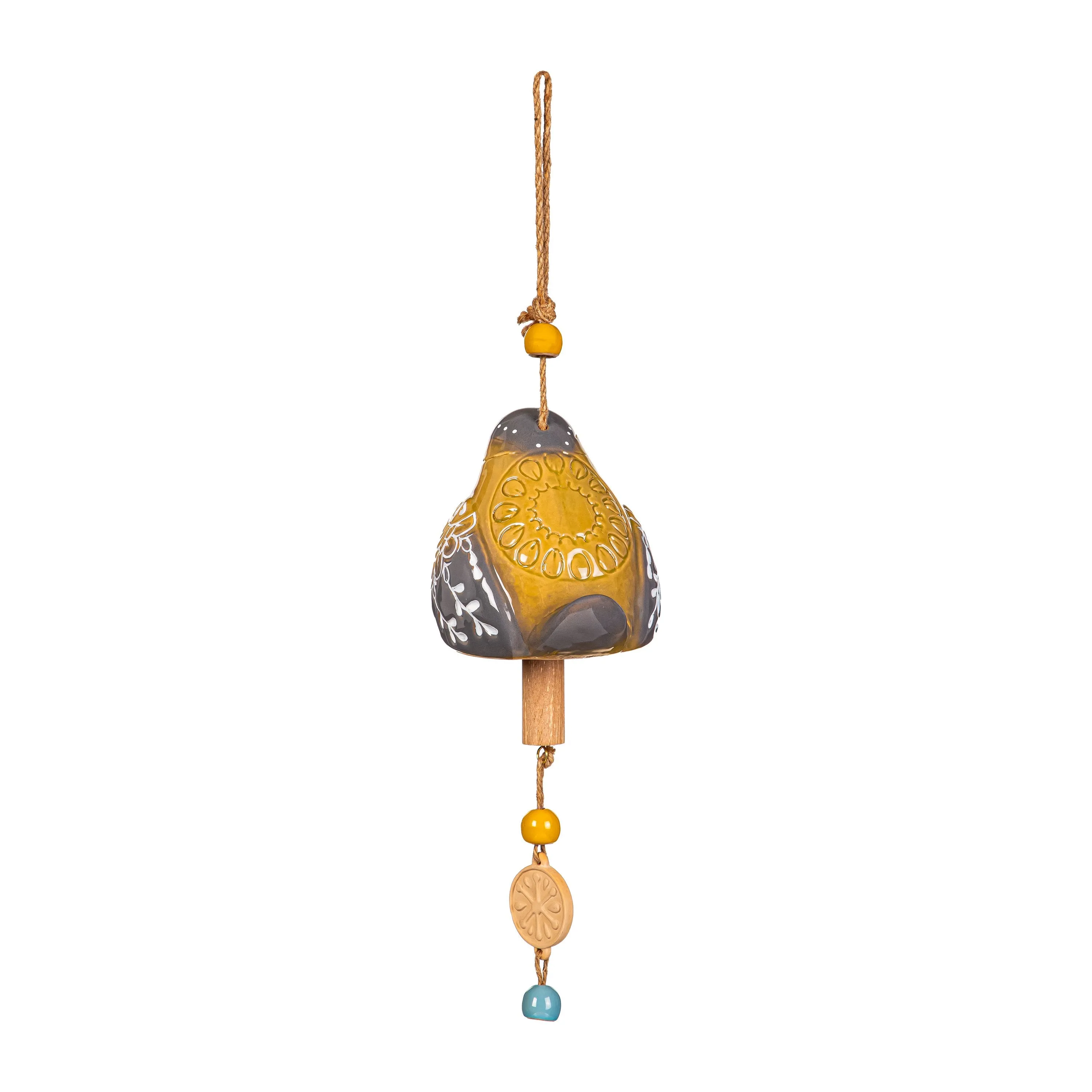 Evergreen Wind,Ceramic Winter Bird Bell,5.75x5.12x21.57 Inches
