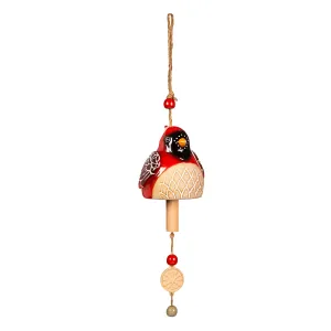 Evergreen Wind,Ceramic Winter Bird Bell,5.75x5.12x21.57 Inches