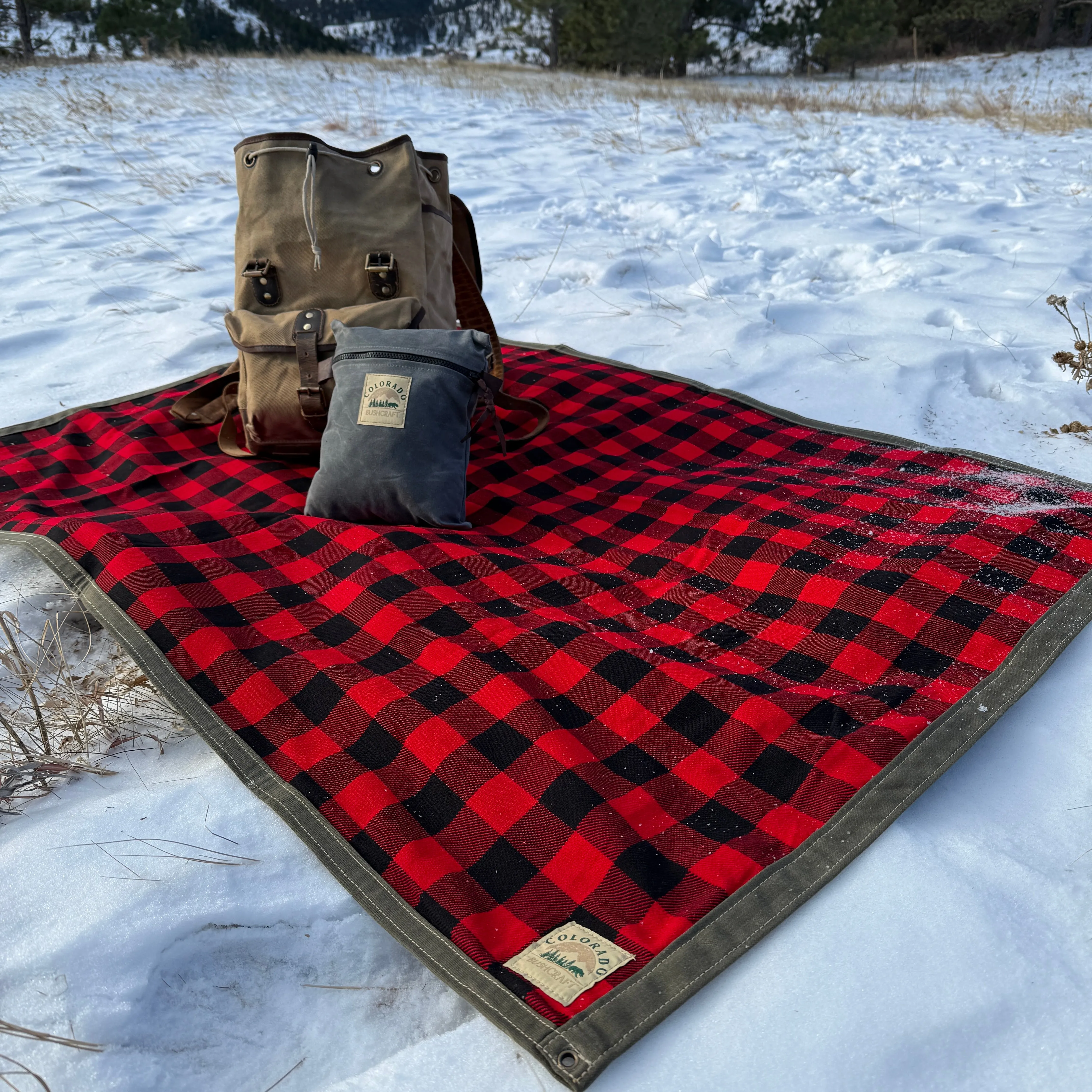 Extra Large Heavy Duty Waxed Canvas and Buffalo Plaid Wool Lined Bushcraft Ground Cloth