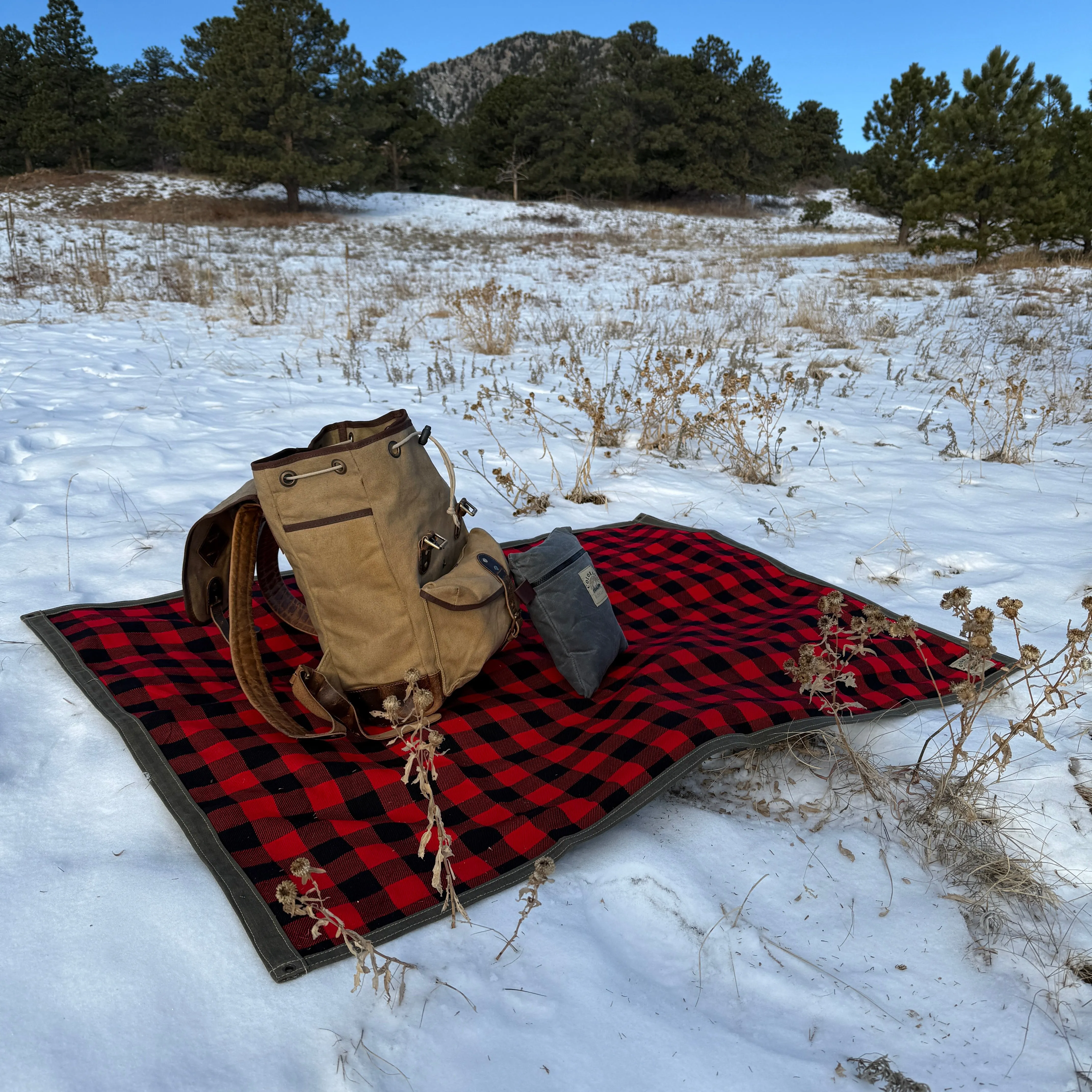 Extra Large Heavy Duty Waxed Canvas and Buffalo Plaid Wool Lined Bushcraft Ground Cloth
