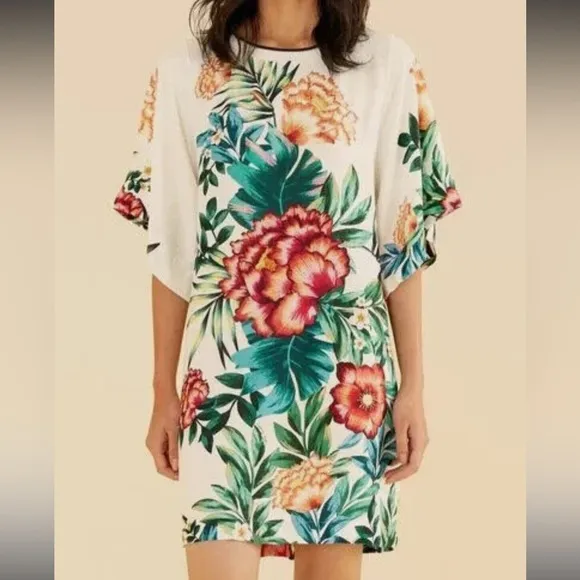 FARM Rio Mini T-Shirt White Dress Red Flowers Size S