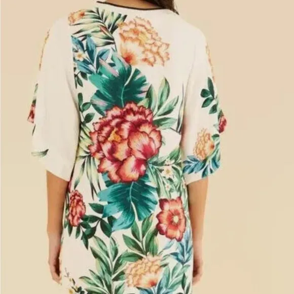 FARM Rio Mini T-Shirt White Dress Red Flowers Size S