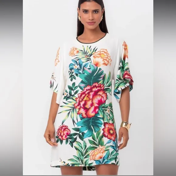 FARM Rio Mini T-Shirt White Dress Red Flowers Size S