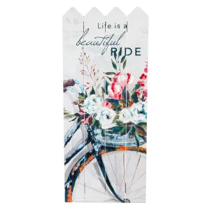 Floral Bicycle Painted Wood Plank Wall Décor,6w456