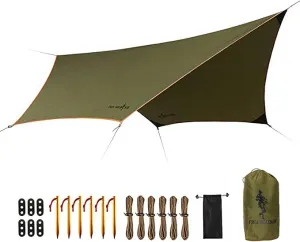 FREE SOLDIER Waterproof Portable Tarp Multifunctional Outdoor Camping Traveling Awning Backpacking Tarp Shelter Rain Tarp (Greenish Brown 6 Loop 10×10ft)