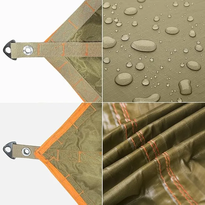 FREE SOLDIER Waterproof Portable Tarp Multifunctional Outdoor Camping Traveling Awning Backpacking Tarp Shelter Rain Tarp (Greenish Brown 6 Loop 10×10ft)