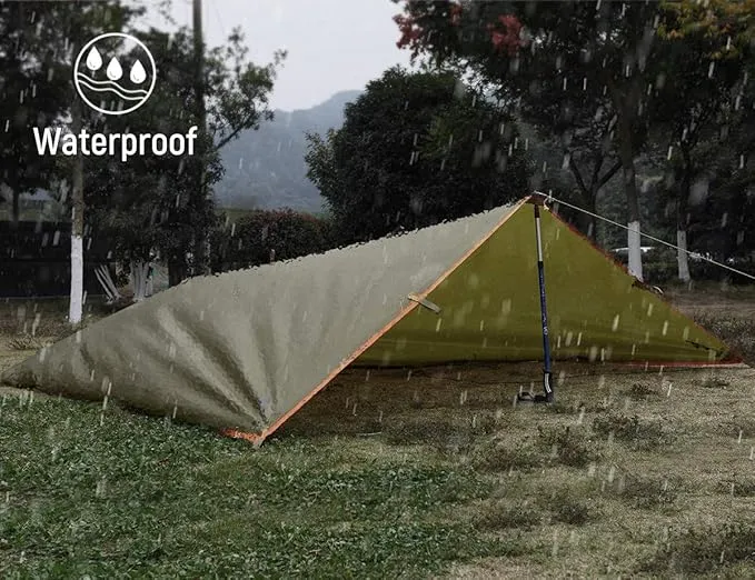 FREE SOLDIER Waterproof Portable Tarp Multifunctional Outdoor Camping Traveling Awning Backpacking Tarp Shelter Rain Tarp (Greenish Brown 6 Loop 10×10ft)