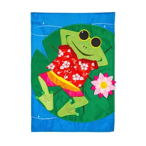 Frog's Summer Vacation Garden Applique Flag,169514