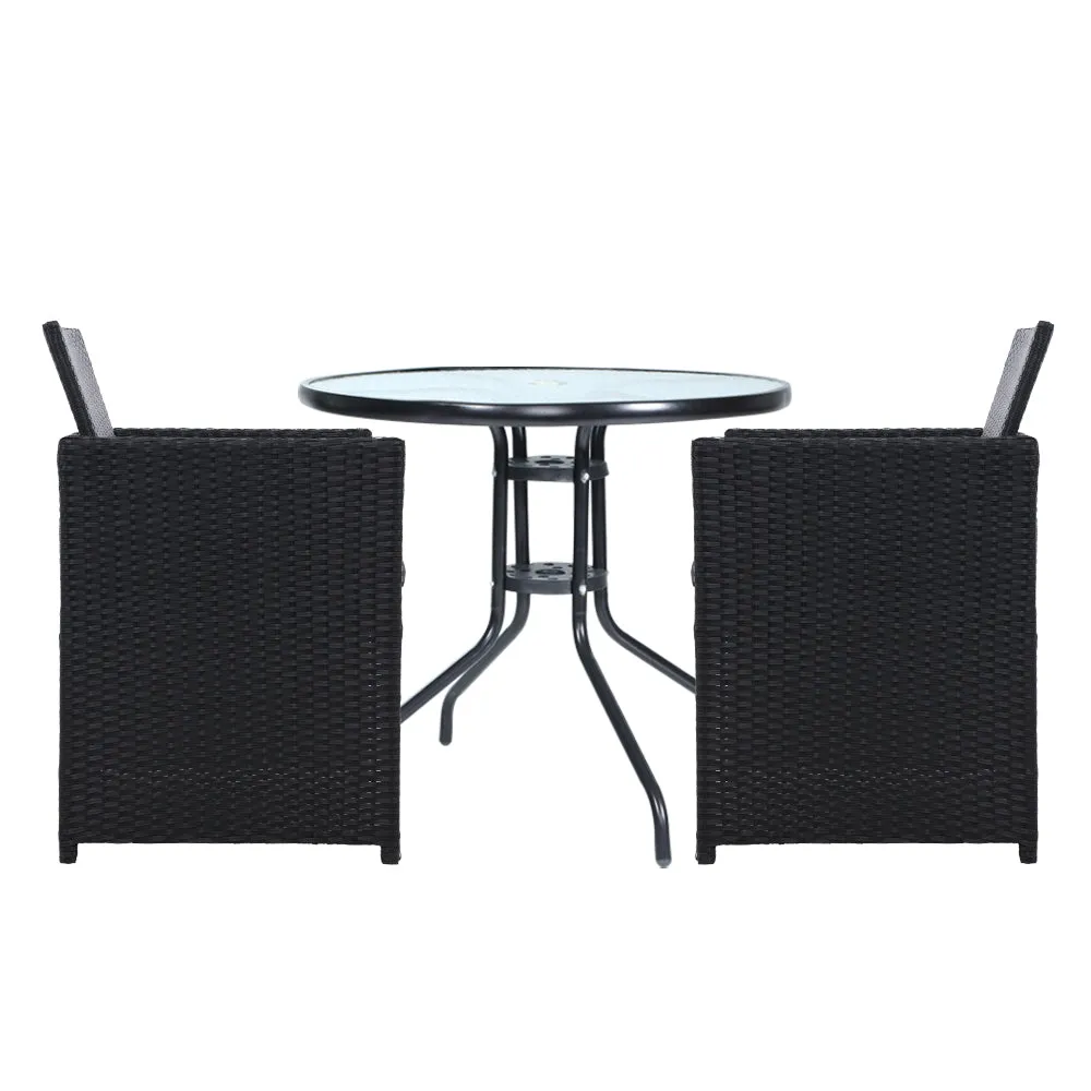 Gardeon 3PC Bistro Set Outdoor Furniture Rattan Table Chairs Cushion Patio Garden Hugo