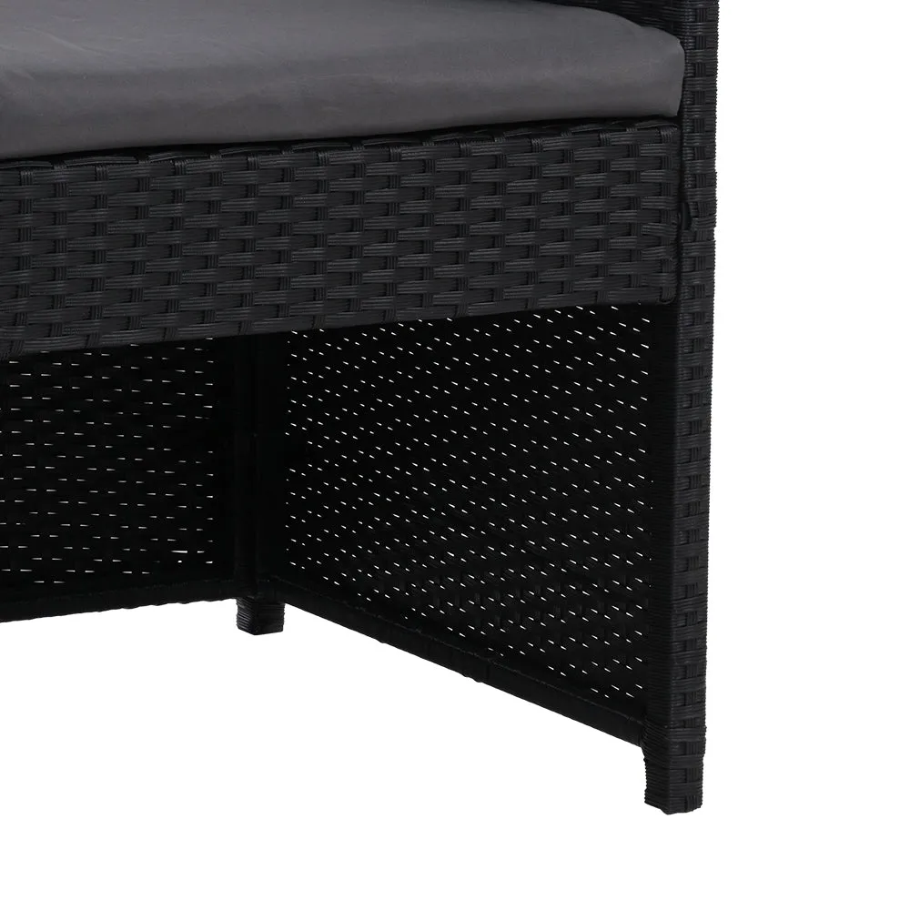 Gardeon 3PC Bistro Set Outdoor Furniture Rattan Table Chairs Cushion Patio Garden Hugo