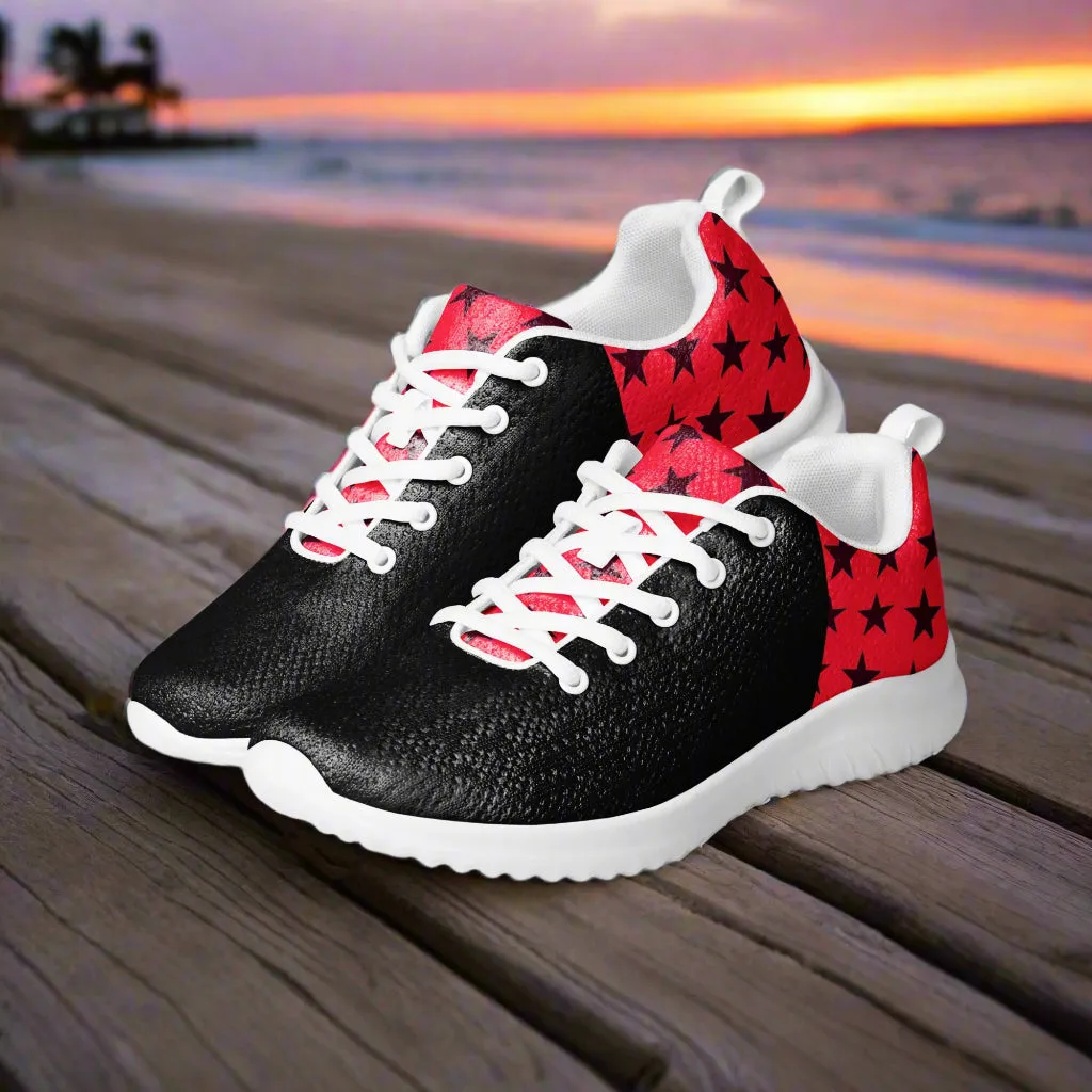 GeoMetro | Women’s Athletic Shoes | Black Stars Red 2Tone