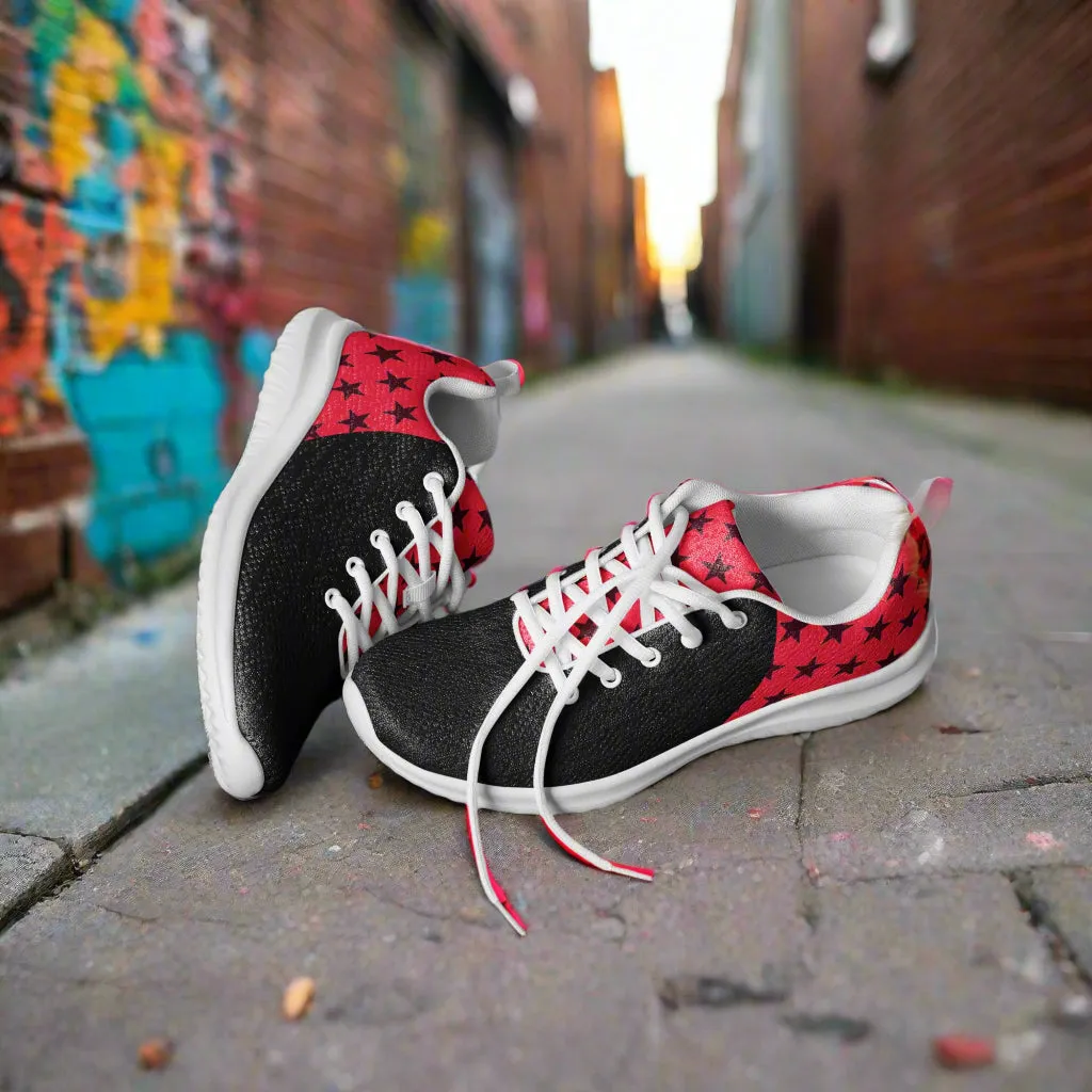 GeoMetro | Women’s Athletic Shoes | Black Stars Red 2Tone