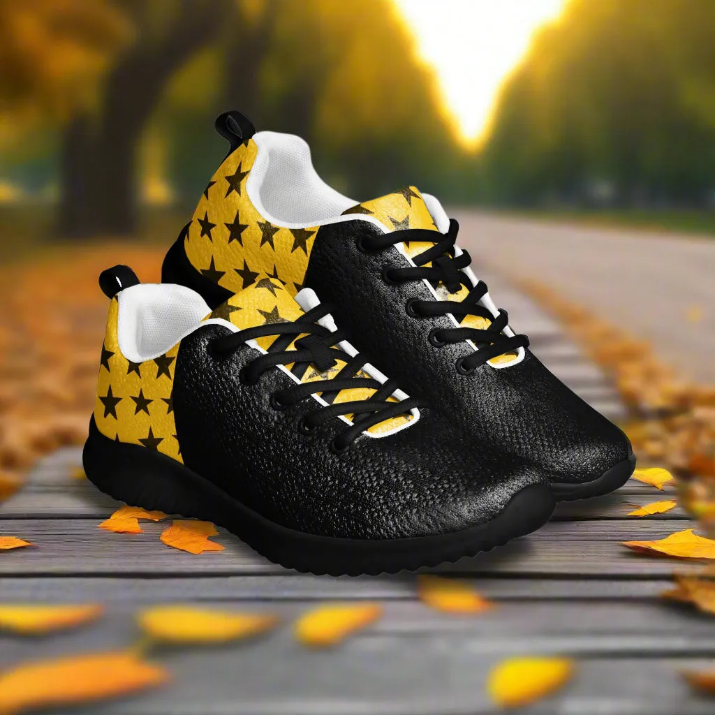 GeoMetro | Women’s Athletic Shoes | Black Stars Yellow 2Tone