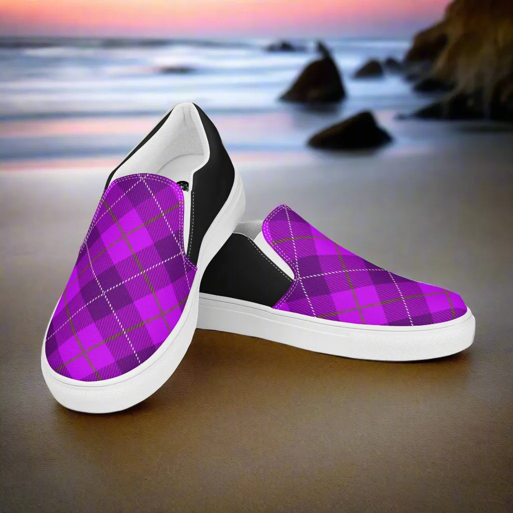 GeoMetro | Women’s Slip-On Canvas Shoes | Plaid Purple Halftone