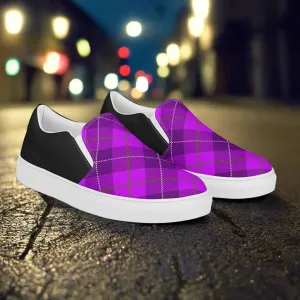 GeoMetro | Women’s Slip-On Canvas Shoes | Plaid Purple Halftone