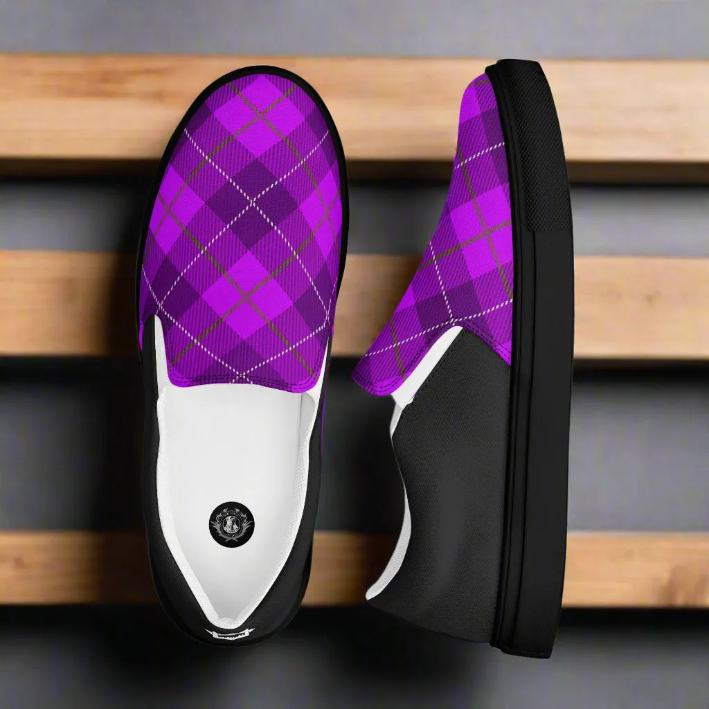 GeoMetro | Women’s Slip-On Canvas Shoes | Plaid Purple Halftone