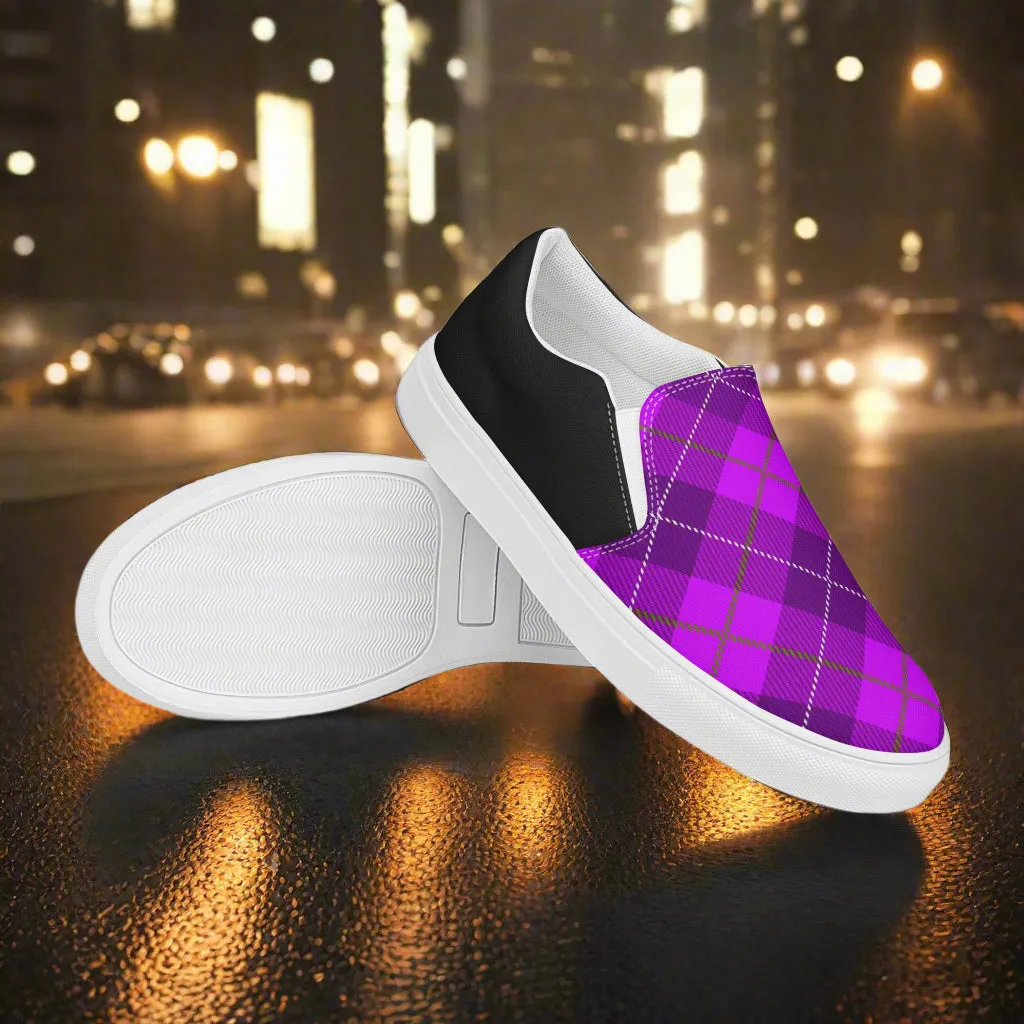 GeoMetro | Women’s Slip-On Canvas Shoes | Plaid Purple Halftone
