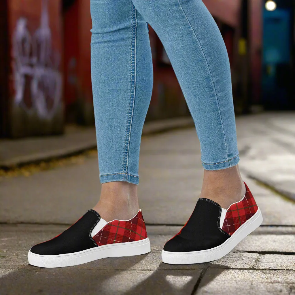 GeoMetro | Women’s Slip-On Canvas Shoes | Plaid Red 2Tone